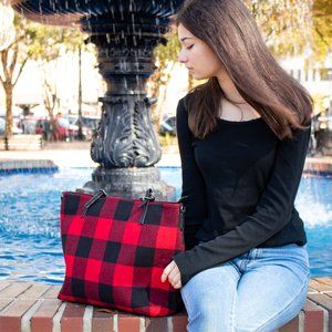 Buffalo Plaid Tote Bag Purse - Red and Black